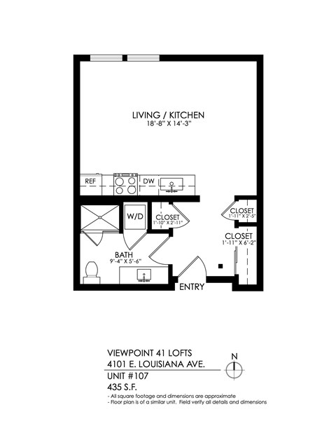 A floor plan for a living and kitchen area with a reference number and address.